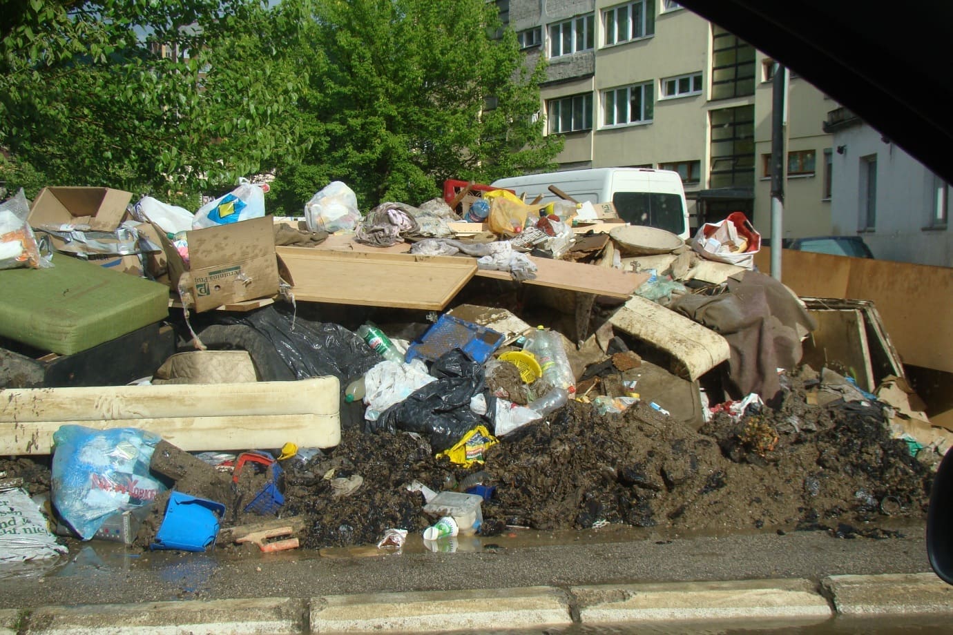 Debris pilled in the streets of Maglaj, Bosnia and Herzegovina